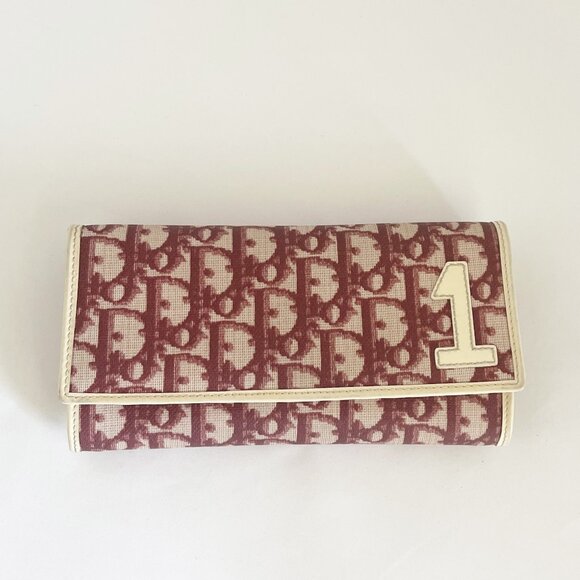 DIOR #1 Wallet by John Galliano Red Trotter Long Canvas Leather - Picture 14 of 16